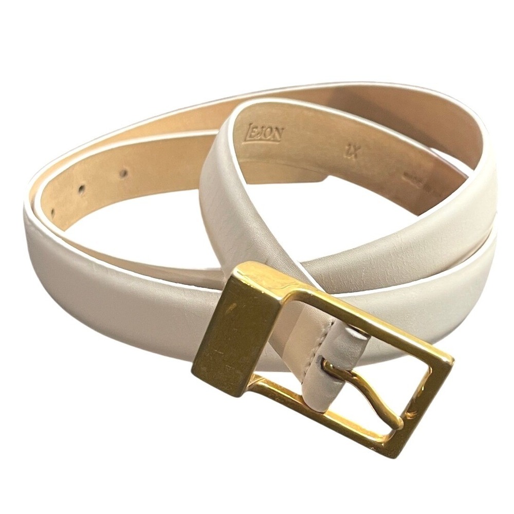 Vintage 90s Lejon White Italian Calfskin Leather Belt 1X Gold Buckle Minimalist